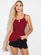 Cut Out Round Neck Sleeveless Hollow Cami - Wine Red