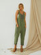 Contrast Color Patchwork Sleeveless Jumpsuit For Women - Green