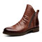 Men Retro Color Leather Non-Slip Zipper Side Tazzel Shoes - Brown