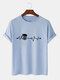 Mens Beer ECG Print Crew Neck Cotton Short Sleeve T-Shirts - Light Blue