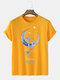 Mens Starry Sky Moon Print Crew Neck Cotton Casual Short Sleeve T-Shirts - Yellow