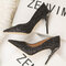 Women Sequined Solid Color Pointed Toe Fine Heels - Black