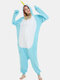 Women Cute Narwhal Patchwork Fleece Home Jumpsuit Sleepwear Loose Hooded Animal Onesies - Blue