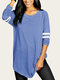 Striped Long Sleeve O-neck Casual Plus Size Blouse - Blue