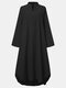 Solid Color Long Sleeve High-low Slit Hem Casual Dress - Black