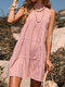 Solid Bow Tie Halter Sleeveless Casual Dress For Women - Pink
