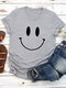 Casual Cartoon Smile Printed Short Sleeve O-neck T-Shirt For Women - Light Grey