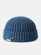 Unisex Acrylic Knitted Solid Color Letter Decorative Pin Dome All-match Warmth Brimless Beanie Landlord Cap Skull Cap - Lake Blue