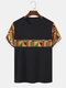 Mens Ethnic Geometric Print Patchwork Short Sleeve T-Shirts - Black