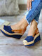 Plus Size Closed Toe Slingback Buckle Espadrilles Wedges Sandals For Women - Blue