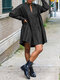 Solid Color Long Sleeve V-neck Loose Mini Dress For Women - Black