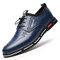 Men Cow Leather Non Slip Elastic Lace Business Casual Shoes - Blue