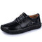 Men Hand Stitching Non Slip Soft Sole Casual Leather Shoes - Black