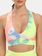 Women Tie-Dye Print Breathable Jacquard Wireless Cross Straps Yoga Sports Bra - Light Yellow