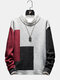 Mens Casual Patchwork Round Neck Loose Fit Sweater - Gray