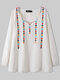 Повседневная блузка с длинными рукавами и V-образным вырезом в красочную клетку для Женское - Белый