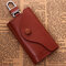 Multi-color Leather Zipper Key Storage Bag Retro Business Card Money Holder 6 Hooks Metal - Brown