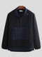 Mens Fleece Warm Pockets Patchwork Fashion Casual Zipper Collar Sweatshirts - Black