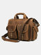 Men Vintage Multifunction Genuine Leather Cow Leather 14 Inch Laptop Bag Briefcases Crossbody Bag Handbag - Brown