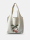 Women Canvas Fashion Large Capacity Literature and Art Cherry Pattern Handbag Shoulder Bag - Cherry