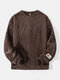 Mens Plush Solid Color Applique Crew Neck Casual Pullover Sweatshirts - Coffee