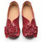 LOSTISY Large Size Flower Leather Comfy Lazy Flats For Women - Wine Red