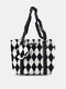 Women Dacron Fashion Plush Argyle Large Capacity Handbag Tote - Black