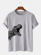 Mens 3D Dinosaur Side Print 100% Cotton Short Sleeve T-Shirts - Gray