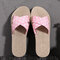 Women Dot Decor Cross Strap Non Slip Casual Beach Flax Slippers - Pink