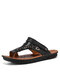 Men Clip Toe Two Ways Wearing Soft Leather Water Sandals - Black