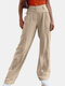 Solid Color Front Zipper High Waist Casual Pants For Women - Khaki