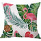 Funda de almohada de lino Flamingo Patrón Hojas tropicales verdes acuarela Monstera Hoja Palm Aloha - #13