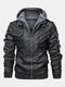 Mens Winter Fashion Long Sleeve Multi-zip PU Leather Hooded Jacket - Black