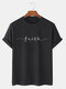 Mens Script Letter Print 100% Cotton Casual Short Sleeve T-Shirts - Black