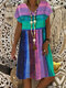 Bohemian Striped Polka Dot Patchwork Print Plus Size Dress - Purple