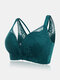 Women Beauty Back Lace Jacquard Wireless Front Closure Thin Breathable Bra - Green