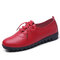 Women Lace-up Leather Solid Color Soft Sole Flat Shoes - Red