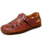 Men Hand Stitching Leather Non Slip Hook Loop Casual Sandals - Brown