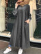 فستان كاجوال مخطط بأكمام طويلة Plus بأزرار وجيوب - أسود