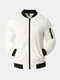 Mens Rib Baseball Collar Zip Up Casual Plain Jacket With Pocket - White