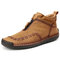 Men Hand Stitching Non Slip Soft Sole Casual Leather Boots - Yellow Brown