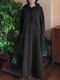 Solid Color Loose Hooded Maxi Dress With Pocket - Black