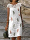 Women Lace Patchwork Feather Print Cap Sleeve Dress - White