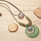 Retro Geometric Wood Pendant Wax Rope Necklace Metal Turquoise Multi-layer Necklace Sweater Chain - Green