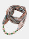 Vintage Chiffon Women Scarf Necklace Beaded Pendant Lattice Flowers Pattern Silk Scarf - 21