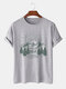 Mens 100% Cotton Landscape Print Crew Neck Casual Short Sleeve T-Shirts - Gray