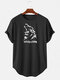 Mens Animal Letter Printing Short Sleeve Light Casual High Low Hem T-Shirts - Black