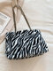 Women Plush Brief Solid Color Leopard Zebra Large Capacity Crossbody Bag Tote - #05