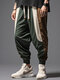 Hombre Color Block Patchwork Elástico Puño Casual Suelto Pantalones Invierno - Verde
