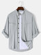 Men Zip Pocket Mesh Stand Collar Buttons Casual Shirts - Gray